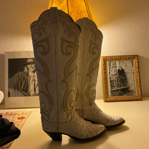 Shoes - Iconic Vintage Tall White Ostrich Cowboy Boots